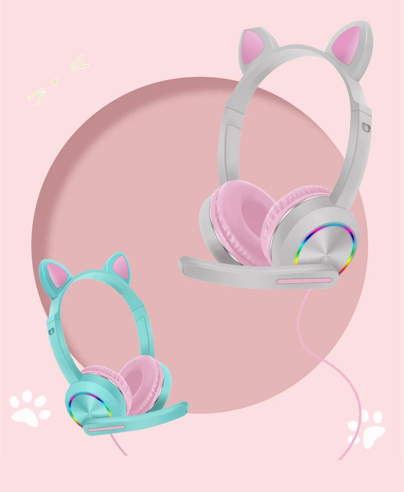 Title 8, Luminous cat ear wired headset for gaming and m...