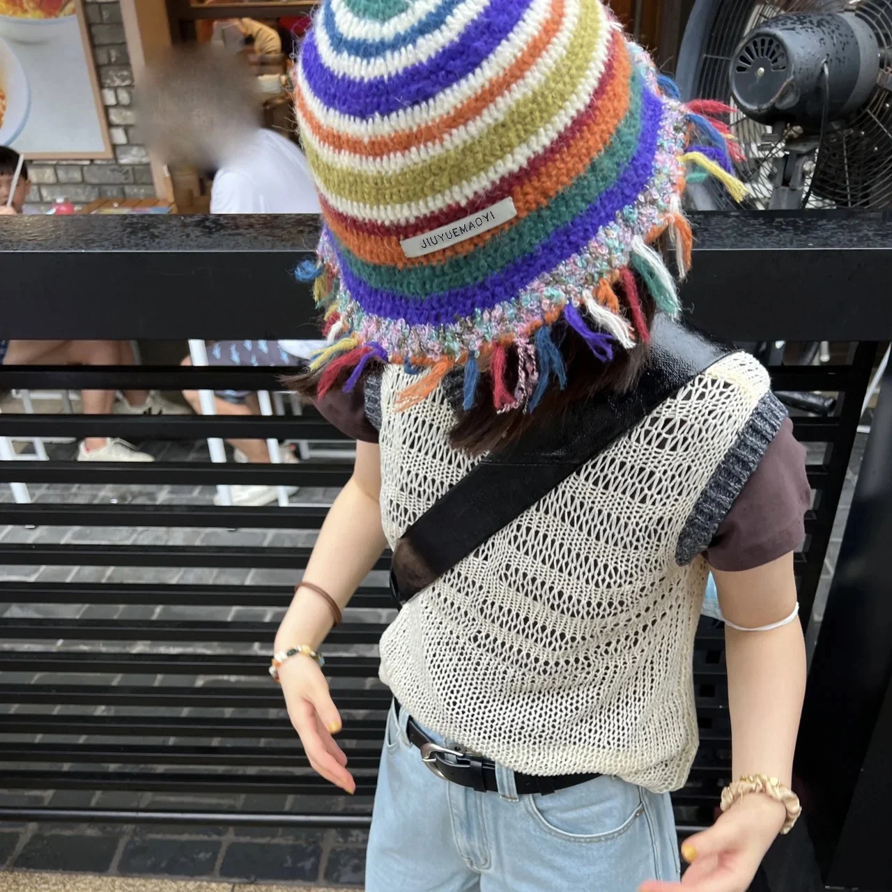 Title 2, Vintage Handmade Crochet Tassel Bucket Hat Colo...