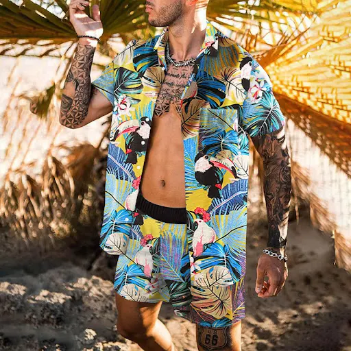 Title 2, Camisa de praia retrô masculina soltinha, manga...