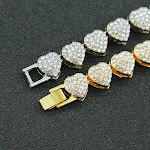 Pulseira cubana com corrente de diamantes completa de hip hop europeu e americano, costura de coração, para um visual estiloso e chamativo. — foto 3