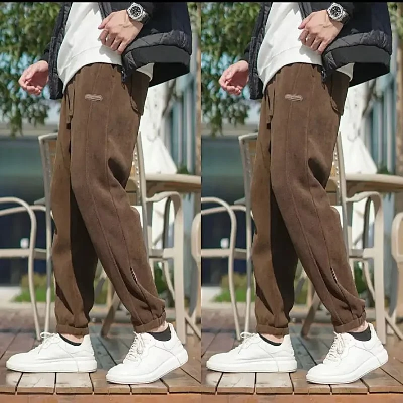 Heren Corduroy Casual Broek, Losse Rechte Pasvorm, Enkelkoord, Comfortabele en Stijlvolle Vrijetijdsbroek voor Heren — foto 3