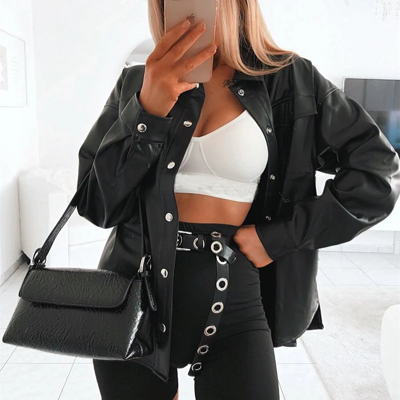 Title 4, Cool Girl Motorcycle Leather Shirt With Metal B...