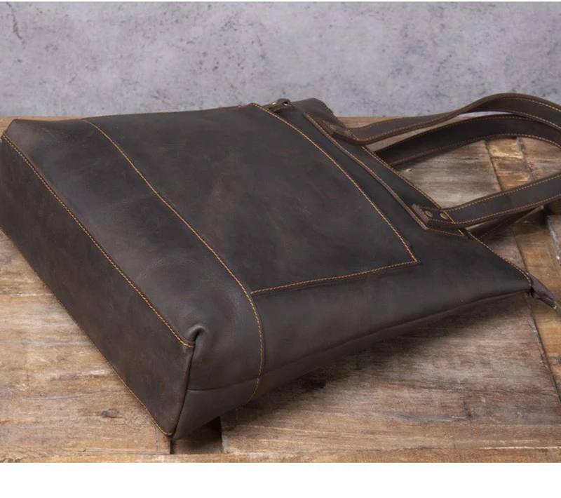Title 13, Bolsa de mão masculina em couro bovino retrô si...