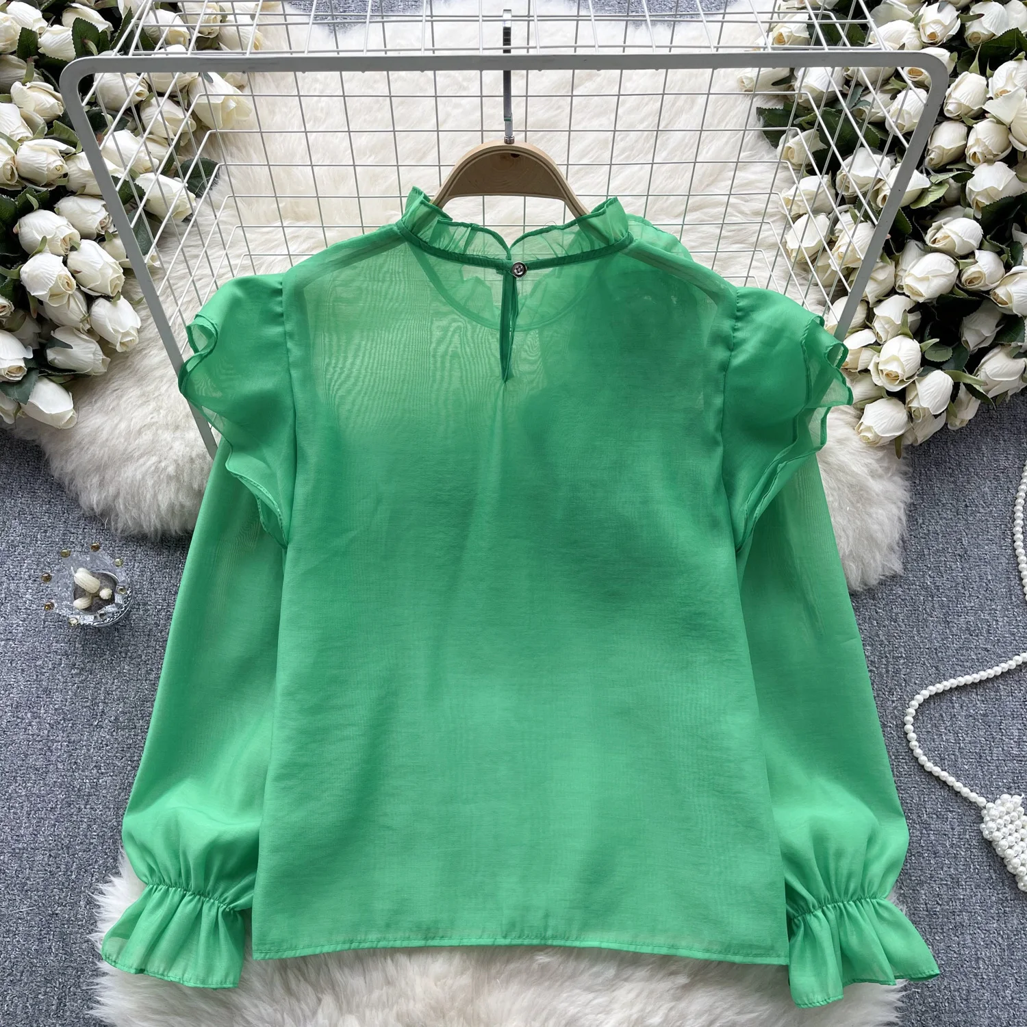 Sweet Ruffled Collar Pullover Puff Sleeve Chiffon Shirt — photo 11