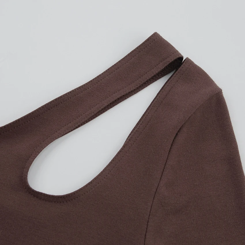 Title 8, Slanted Shoulder Asymmetric Hollow Long-sleeved...