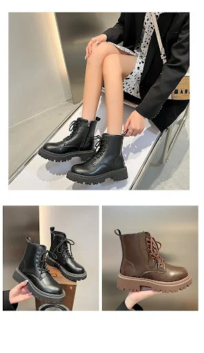 Title 4, British Style Martin Boots for Women Fleece Lin...