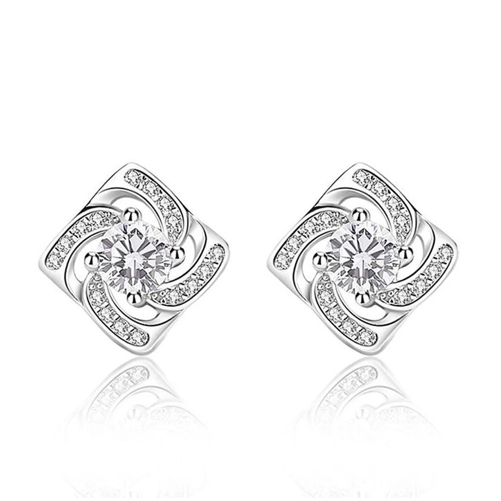 Brincos de diamante quadrados em prata esterlina Design diferenciado — foto 1