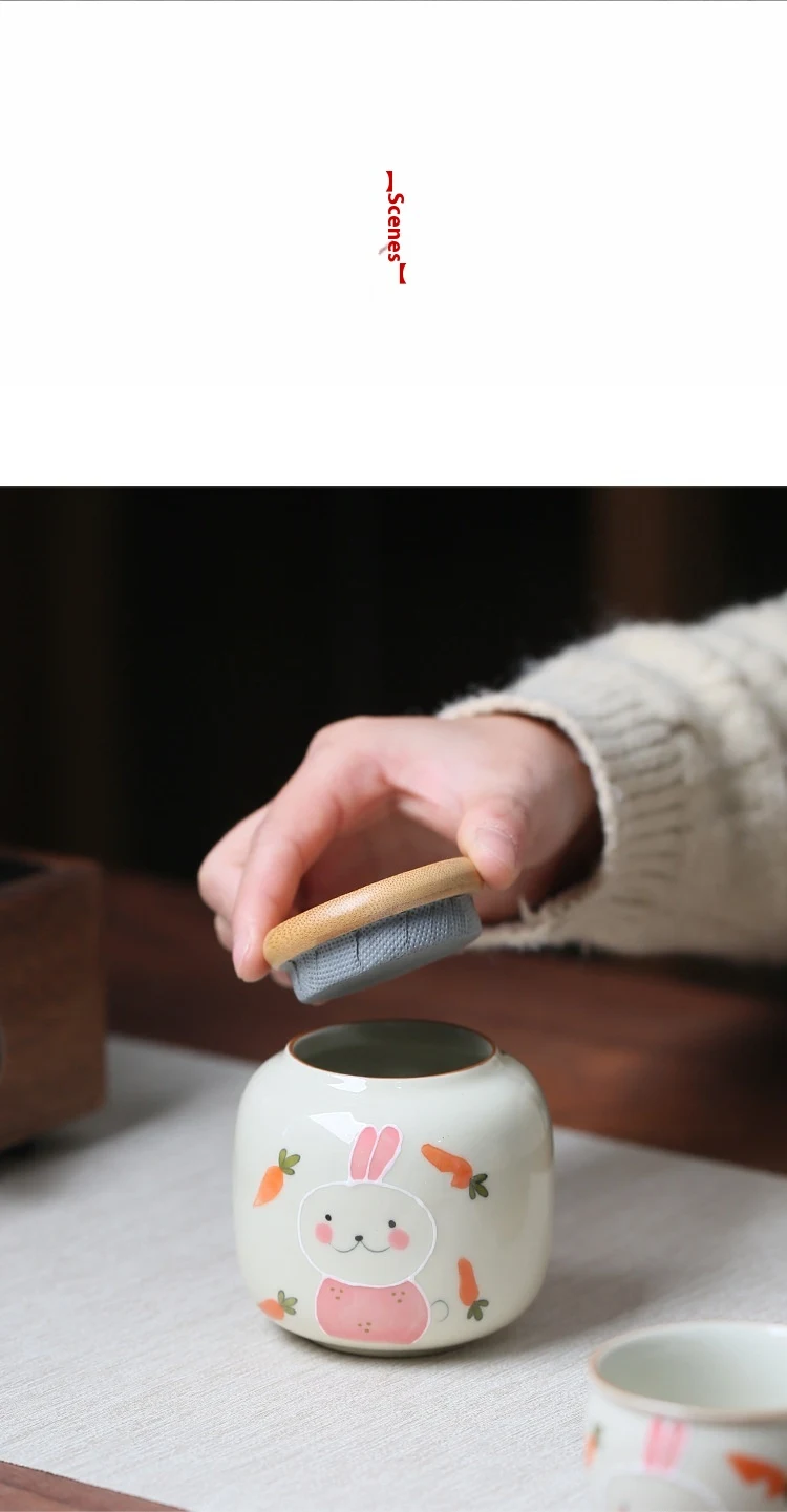 Title 6, Hand-painted Cute Rabbit Tea Jar for Household ...