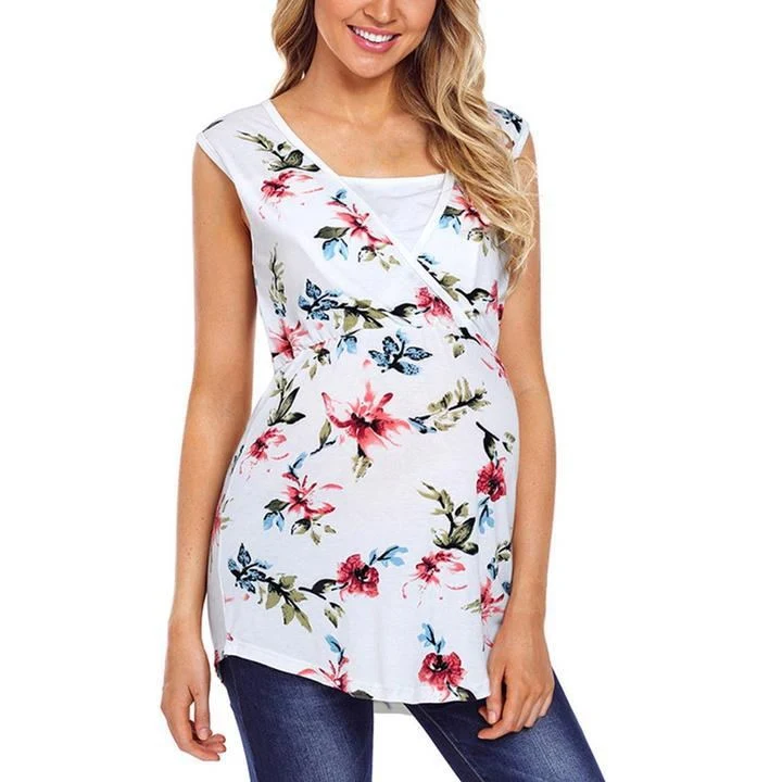 Regata floral para grávidas, ideal para maternidade. Confortável e estilosa, perfeita para o dia a dia e ocasiões especiais. — foto 4