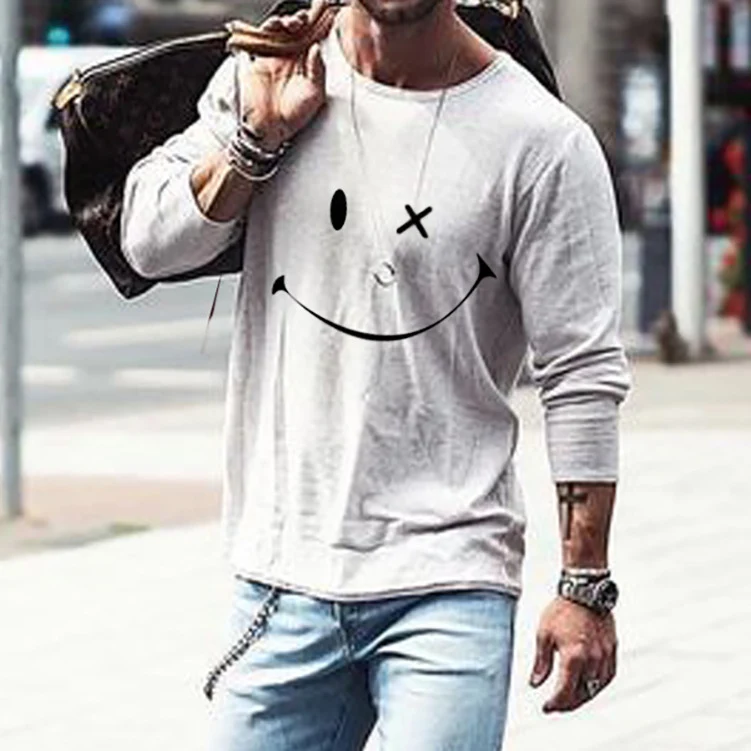 Title 1, Smiley Print Loose Clothes Crew Neck T-shirt fo...
