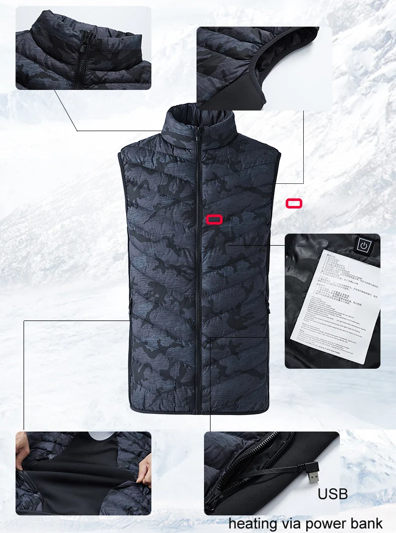 LoClimb Men's Camouflage Heated Vest USB Heating Sleeveless Jacket Outdoor Warm Waistcoats Ski Trekking Hiking Vests — photo 7