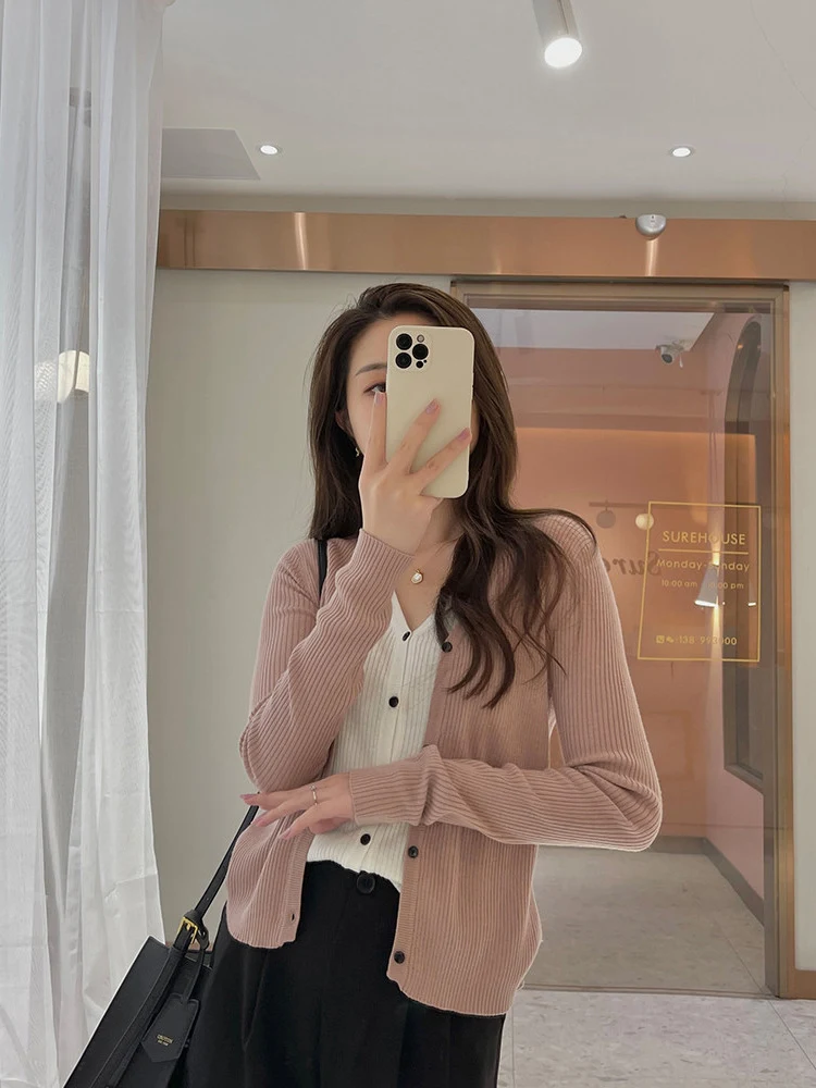 Title 9, Fake Two-piece Knitted Cardigan Womens Solid C...