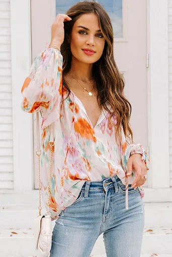 Title 7, Multicolor Abstract Printing Split Collar Puff ...