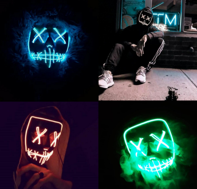 Halloween Horror LED Maske mit geschlitztem Mund und verdrehten Augen, leuchtendes Plastik für gruselige Effekte in der Nacht. — foto 11