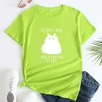 Groot formaat kattenletter bedrukt katoenen T-shirt met ronde hals en korte mouwen voor dames — foto 8