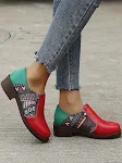 Women's low-cut single shoes in Roman style with round toe, color blocking, and a square low heel. Comfortable and styli — photo 3