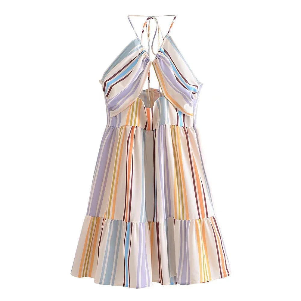 Title 4, Vestido Halter Feminino Slim com Listras Colori...