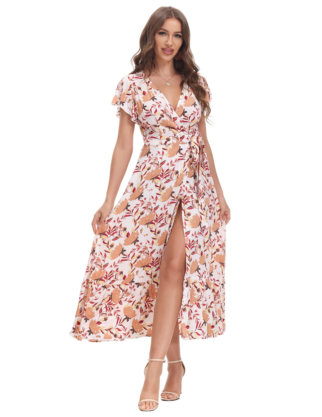 Title 34, V-neck Split Bohemian Print Dress