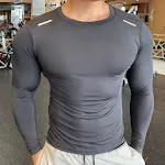 Camiseta masculina de treino de secagem rápida, ajuste fino, compressão para corrida. Ideal para fitness e esportes. — foto 5