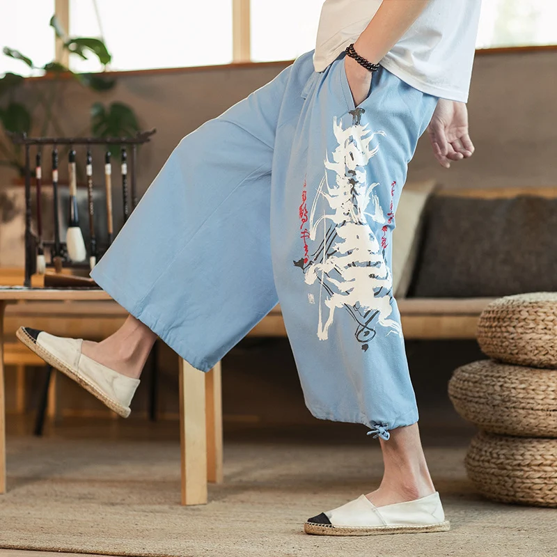 Title 4, Printed cotton and linen cropped trousers for w...