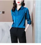 Silk Long-sleeved Shirt Women's Metal Button Temperament Commuter Top — photo 5