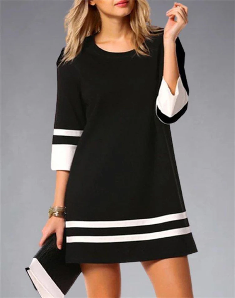 Title 7, Womens Plaid Stitching Round Neck Slim Fit Dress
