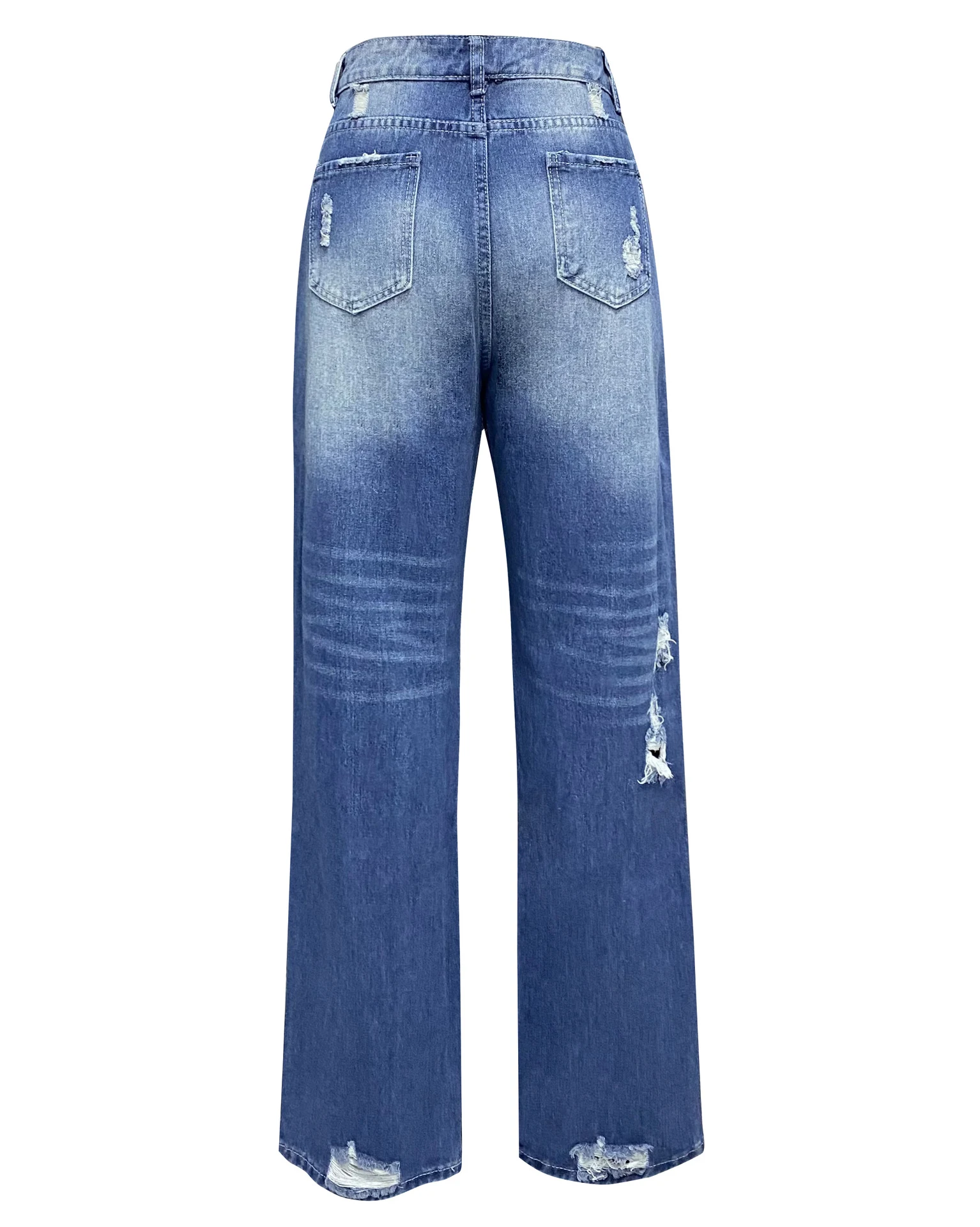 Jeans larghi a gamba ampia, strappati e lavati, stile retrò. Comodi e alla moda, perfetti per un look casual e vintage. — foto 4