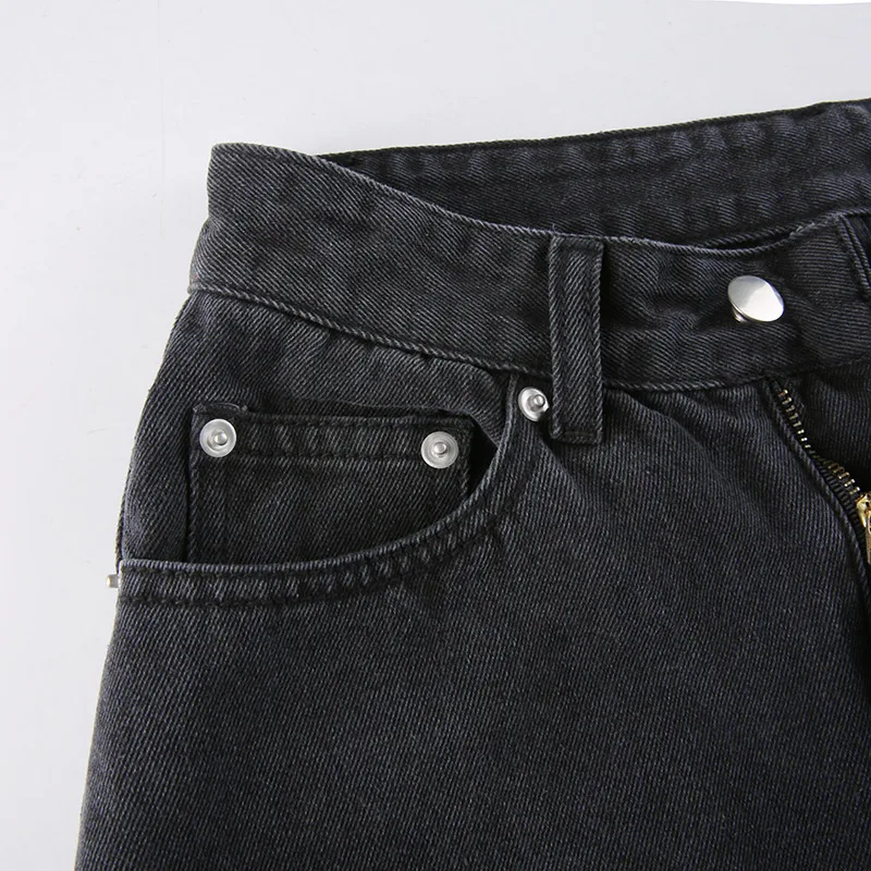 Title 12, High-rise casual jeans with asymmetrical holes,...