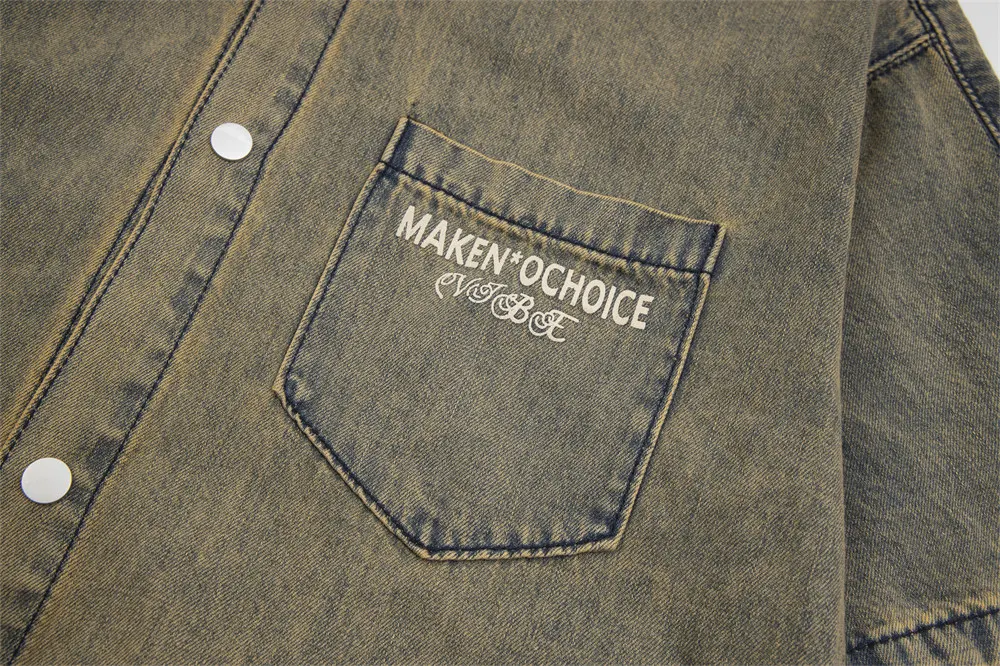 Distressed Wash Loose Lapels Pocket Shirt. Comfortable and stylish for everyday wear. Relaxed fit with lapels and pocket — photo 13