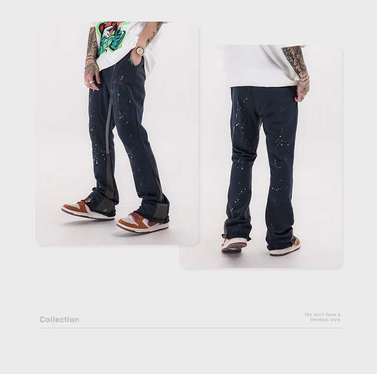 Title 4, Casual pants with splash ink color stitching, o...
