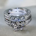 Anel de coquetel de prata S925 com zircônia AAA em forma de coração de 1ct, conjunto de anéis de casamento feminino com CZ redondos. Presentes Tamanho 6-9. — foto 2