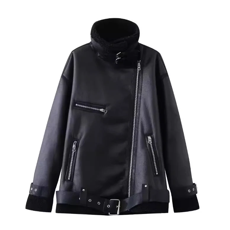New Women's Fleece-lined PU Coat Lamb Wool Thickened Coat, a warm and comfortable winter coat, perfect for cold weather — photo 4