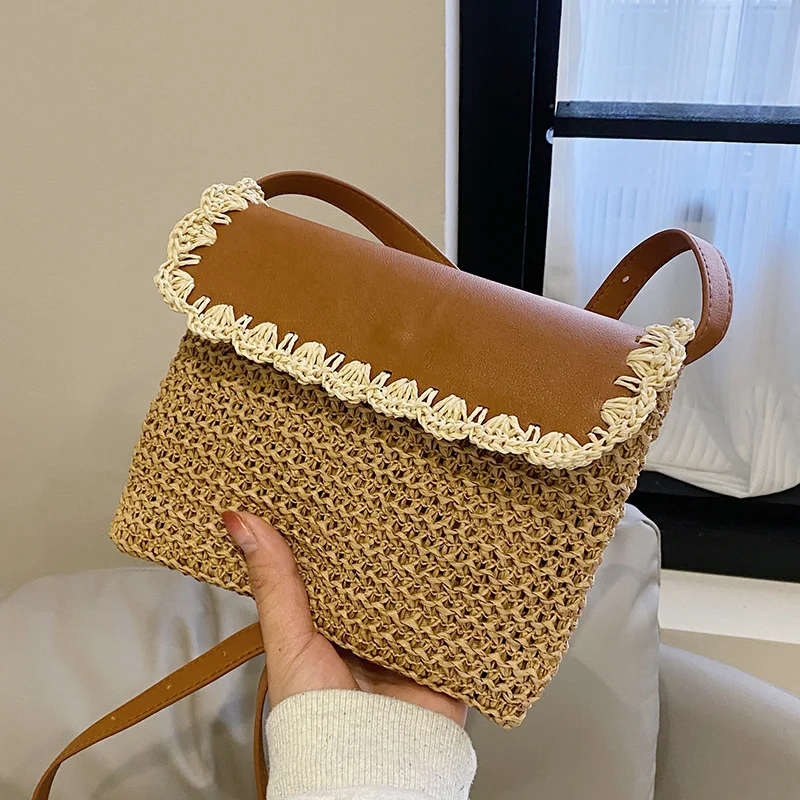 Bolsa Transversal Feminina de Palha Estilo Mori Ocidental para Praia Versátil e Combina com Tudo — foto 7