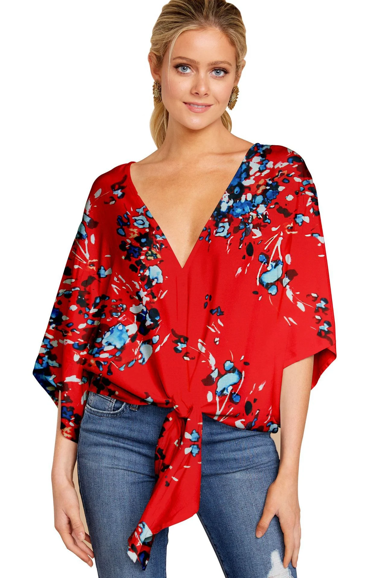 Title 5, Spring And Summer New V-neck Short-sleeved Prin...