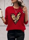 Maglione da donna con stampa leopardata a cuore tinta unita taglie forti — foto 1