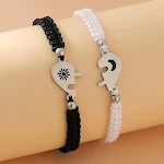 Pulseiras de casal sol lua amor com quebra-cabeça ajustáveis, tecidas à mão. Celebre seu amor único com estas belas pulseiras. — foto 1