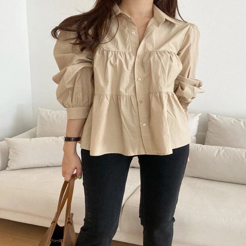 Title 5, Loose Pleated Stitching Versatile Lapel Puff-sl...