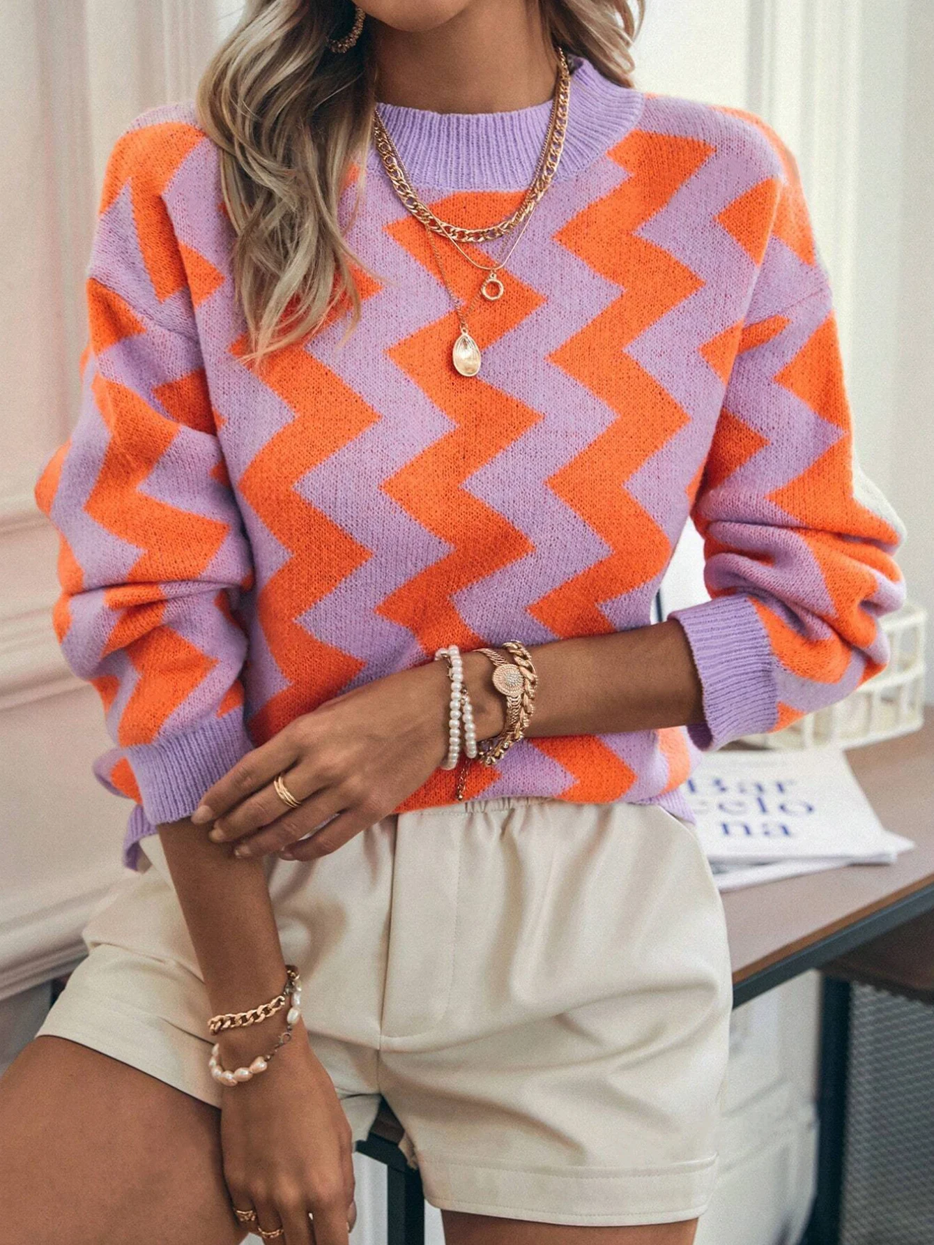 Title 2, Maglione da donna jacquard con collo rotondo e ...