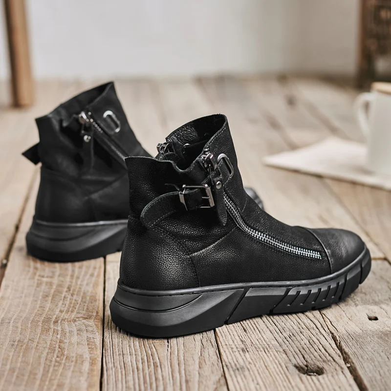 Title 3, Snow Black British Round Toe Velvet Mid-Top Tid...