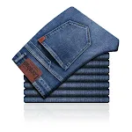 Men's straight slim-fit stretch jeans. Comfortable and stylish for everyday wear. Durable denim pants with a modern look — photo 4