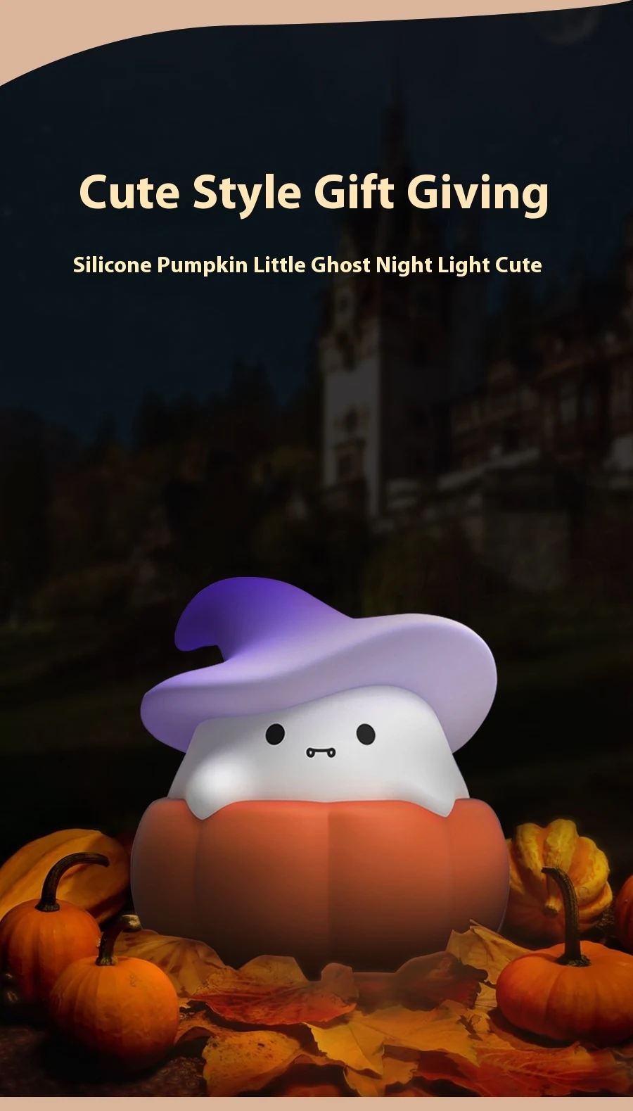 Title 2, Ghost Pumpkin Small Night Lamp Halloween Silico...