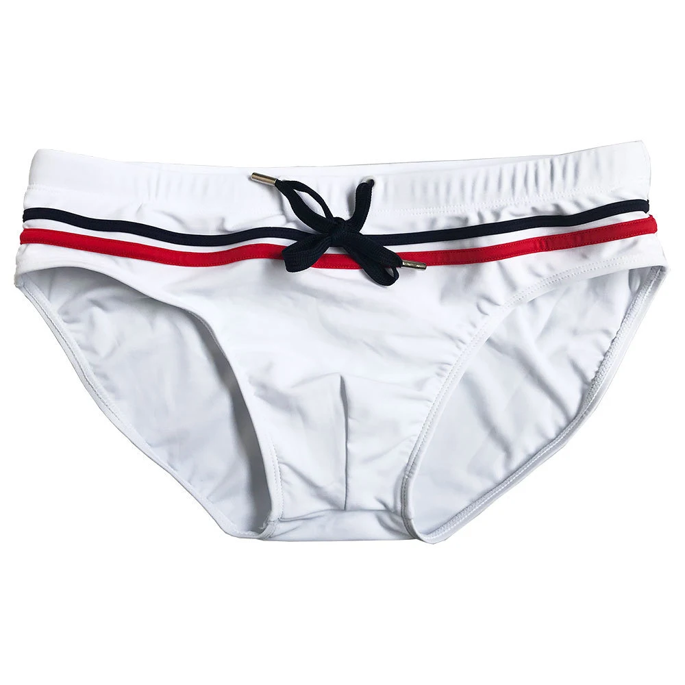 Title 3, Mens White Triangle Nylon Skinny Swim Shorts f...