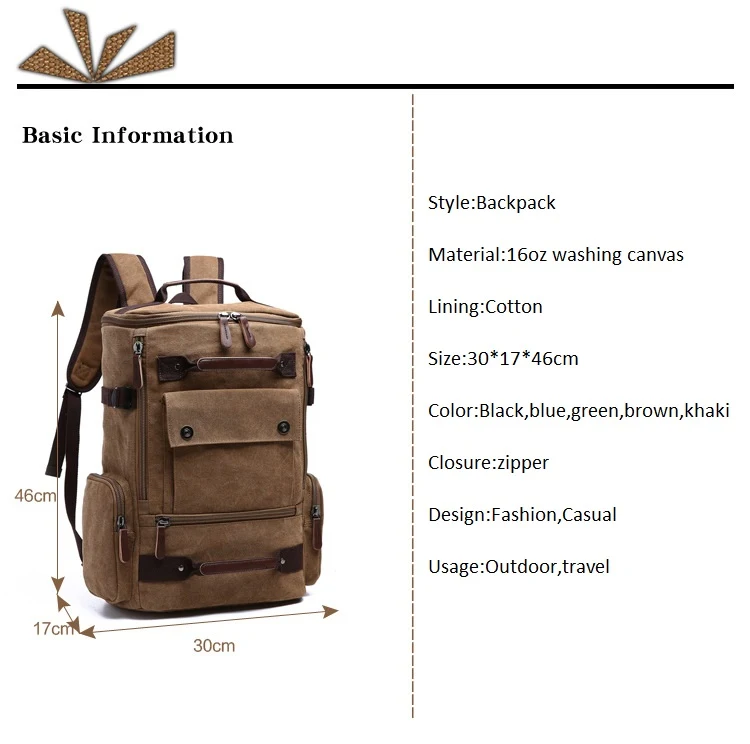 Title 2, Mochila masculina vintage de lona, grande capac...