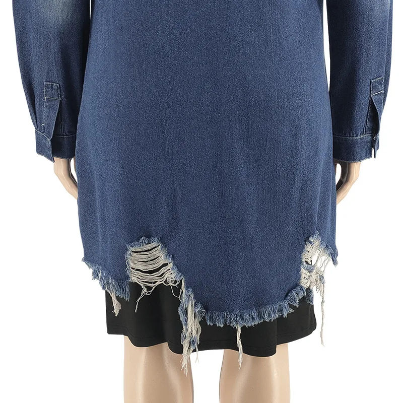 Dames Cardigan Jas, Ripped Wash Denim Trenchcoat, ideaal voor een casual en trendy look. De perfecte jas voor elke dag. — foto 3