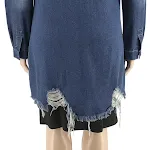 Dames Cardigan Jas, Ripped Wash Denim Trenchcoat, ideaal voor een casual en trendy look. De perfecte jas voor elke dag. — foto 3