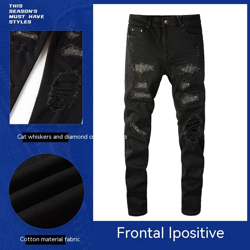 Title 4, Heren Jeans Black Cat Beard met plak-kristallen...