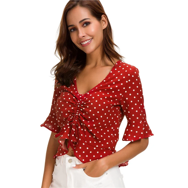 Women's Drawstring Polka Dot Shirt – Comfortable and stylish. A perfect choice for casual wear, this shirt offers a flat — photo 5