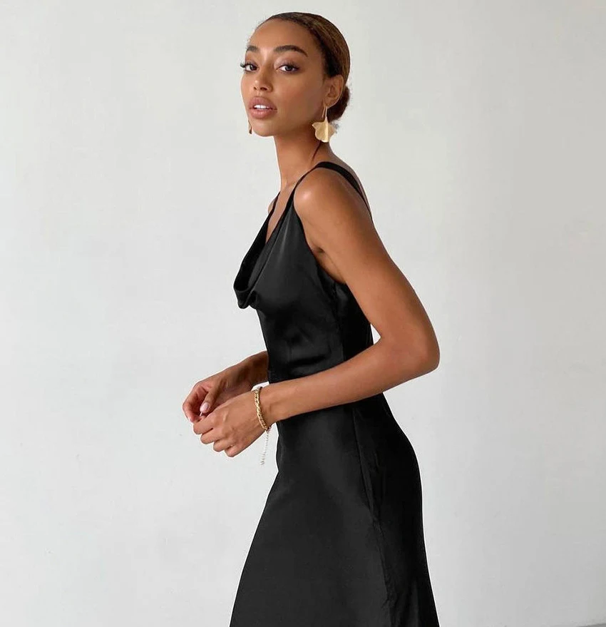 Title 18, Elegant Satin High Waist Sling Dress Womens Cl...