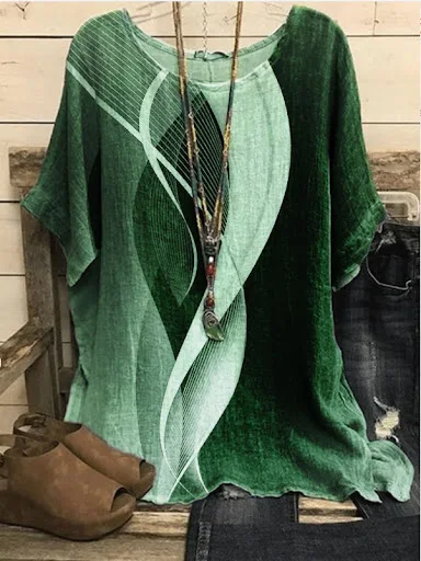 Title 10, New Casual Loose Printed Crew Neck Top