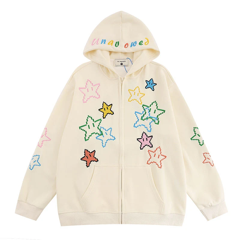 Sweet Cool Funny Embroidery Couple Hooded Zipper Coat for Men, perfect for casual wear, offering comfort, style, and a t — photo 10